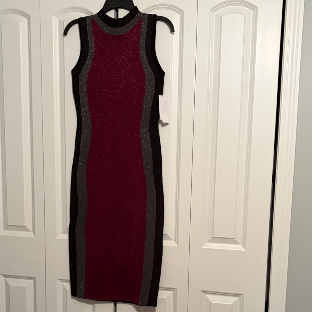 Elegant Sleeveless Burgundy and Black Midi Dress